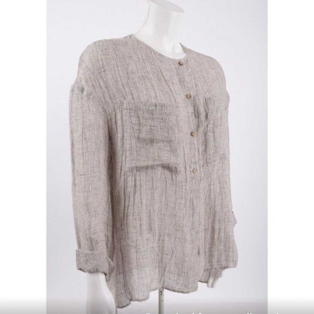 NOT FOR SALEZara Top 100% Linen Neutral Grey Loose Fitting Shirt (item #A22) - Picture 3 of 8